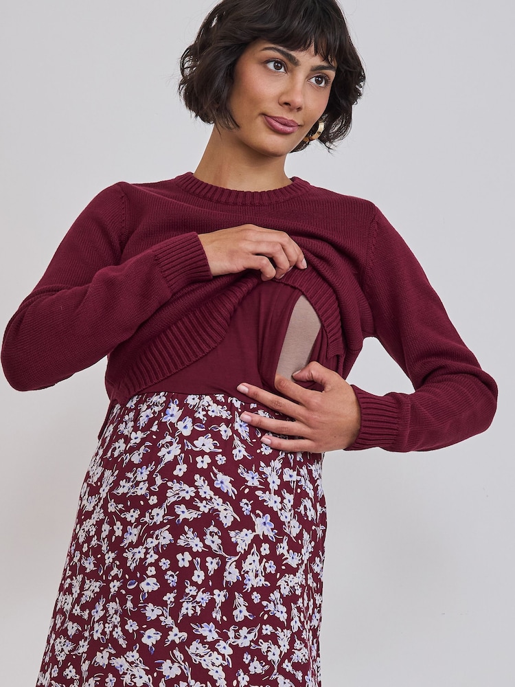 Seraphine Burgundy Red Print Premium Crew Neck Maternity Nursing Jumper & Dress Set - Image 9 of 9 Seraphine Burgundy Red Print Premium Crew Neck Maternity Nursing Jumper & Dress Set - Image 9 of 9