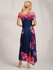 Jolie Moi Pink Asymmetric Draped Mesh Midaxi Dress - Image 2 of 7