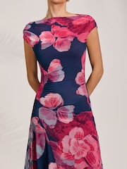 Jolie Moi Pink Asymmetric Draped Mesh Midaxi Dress - Image 3 of 7