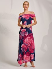 Jolie Moi Pink Asymmetric Draped Mesh Midaxi Dress - Image 7 of 7