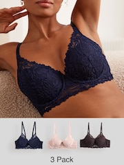 Chocolate Brown/Navy/Light Pink - Lace Ultimate Comfort Bras 3 Pack - صورة 1 من 27