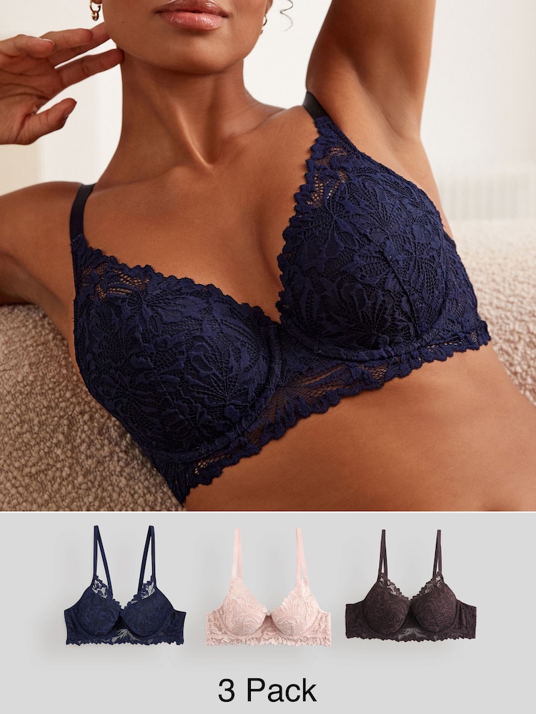 Chocolate Brown/Navy/Light Pink - Lace Ultimate Comfort Bras 3 Pack - صورة 1 من 27
