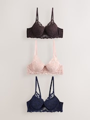 Chocolate Brown/Navy/Light Pink - Lace Ultimate Comfort Bras 3 Pack - صورة 19 من 27