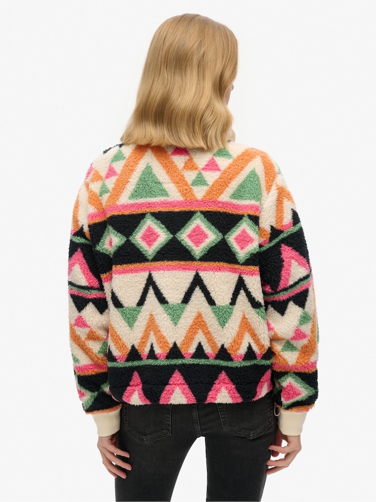 Кремовий - Superdry Super Soft Printed Half Zip Neck Sweat Top - Image 2 of 6
