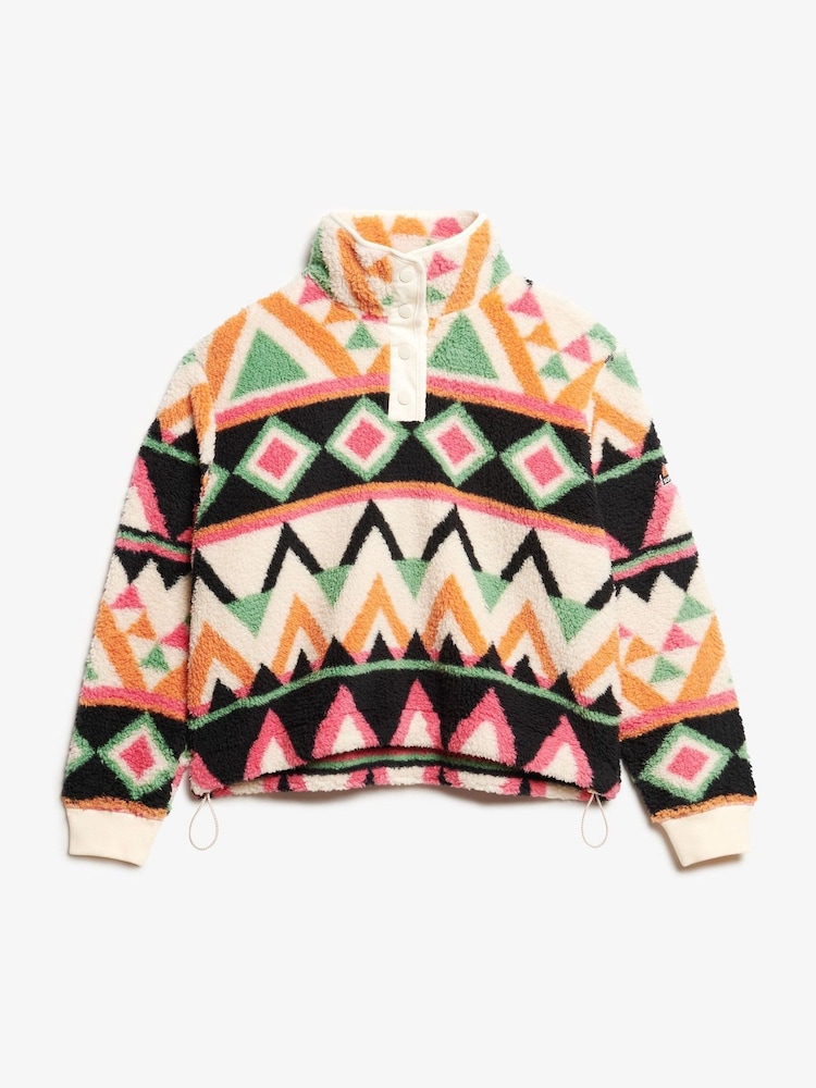 Кремовий - Superdry Super Soft Printed Half Zip Neck Sweat Top - Image 6 of 6