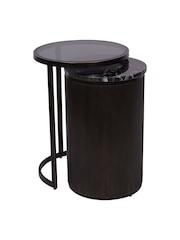 Libra Interiors Set of 2 Black Tint Glass Markino Marble Belvedere Nesting Side Tables - Image 2 of 5