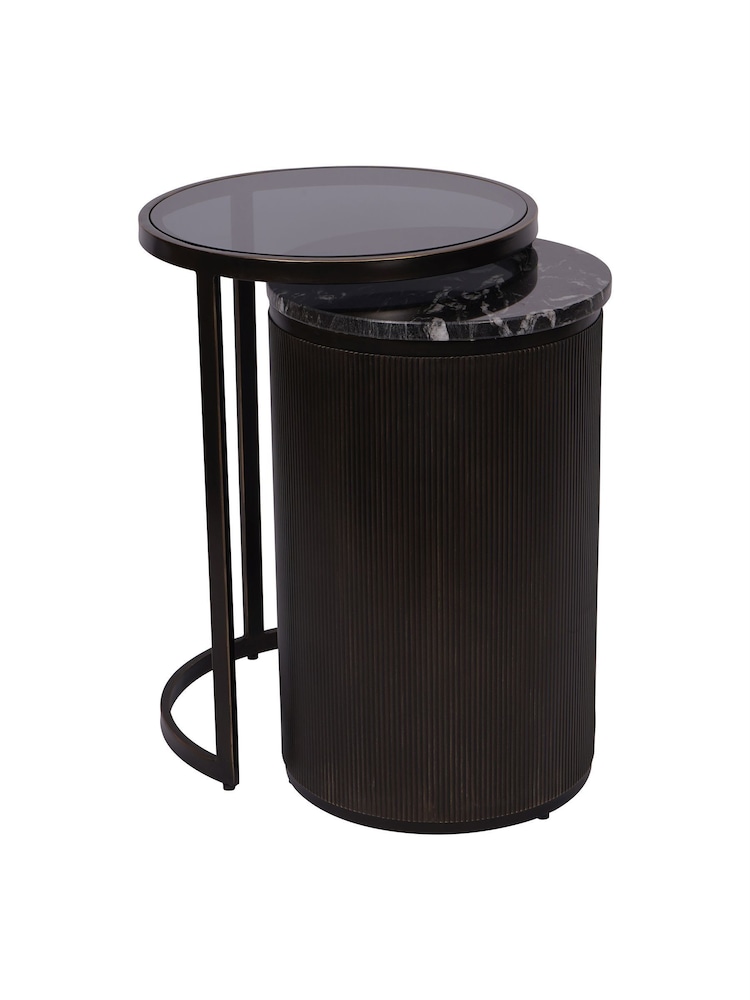 Libra Interiors Set of 2 Black Tint Glass Markino Marble Belvedere Nesting Side Tables - Image 2 of 5 Libra Interiors Set of 2 Black Tint Glass Markino Marble Belvedere Nesting Side Tables - Image 2 of 5