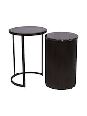 Libra Interiors Set of 2 Black Tint Glass Markino Marble Belvedere Nesting Side Tables - Image 3 of 5