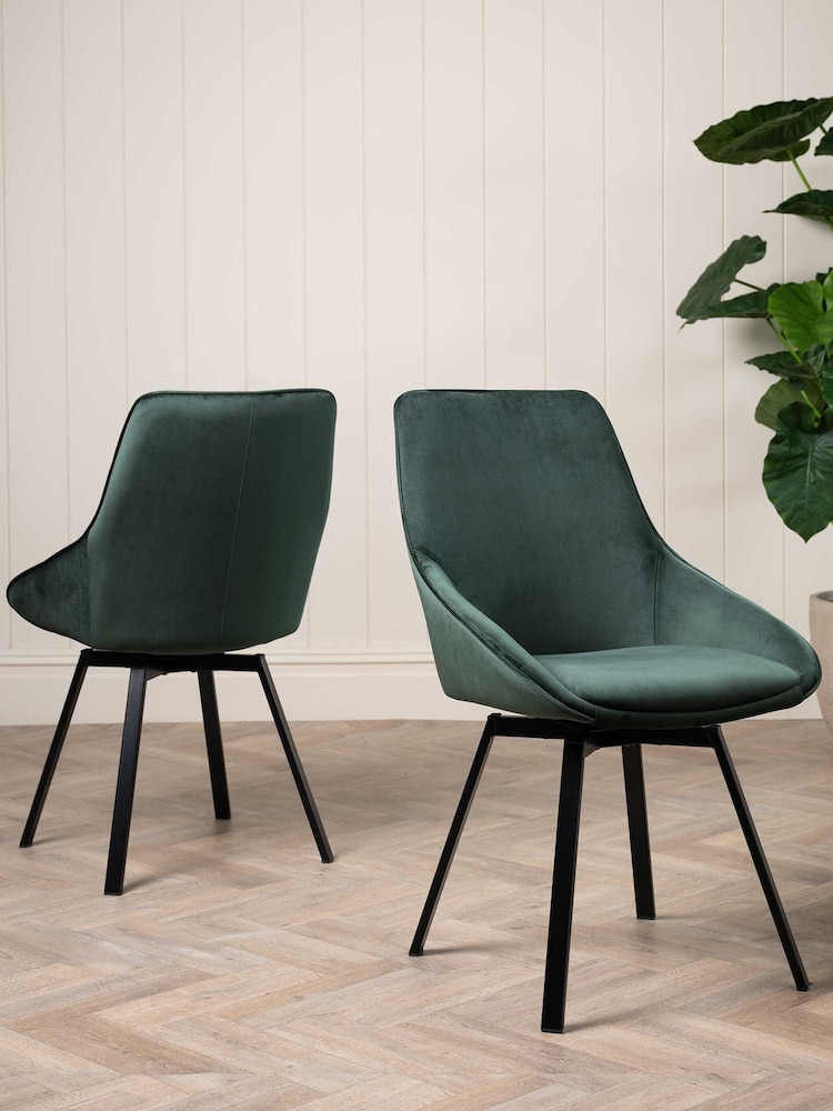 Barker and Stonehouse Green Velvet Swivel Dining Chair - Image 1 of 6 Barker and Stonehouse Green Velvet Swivel Dining Chair - Image 1 of 6