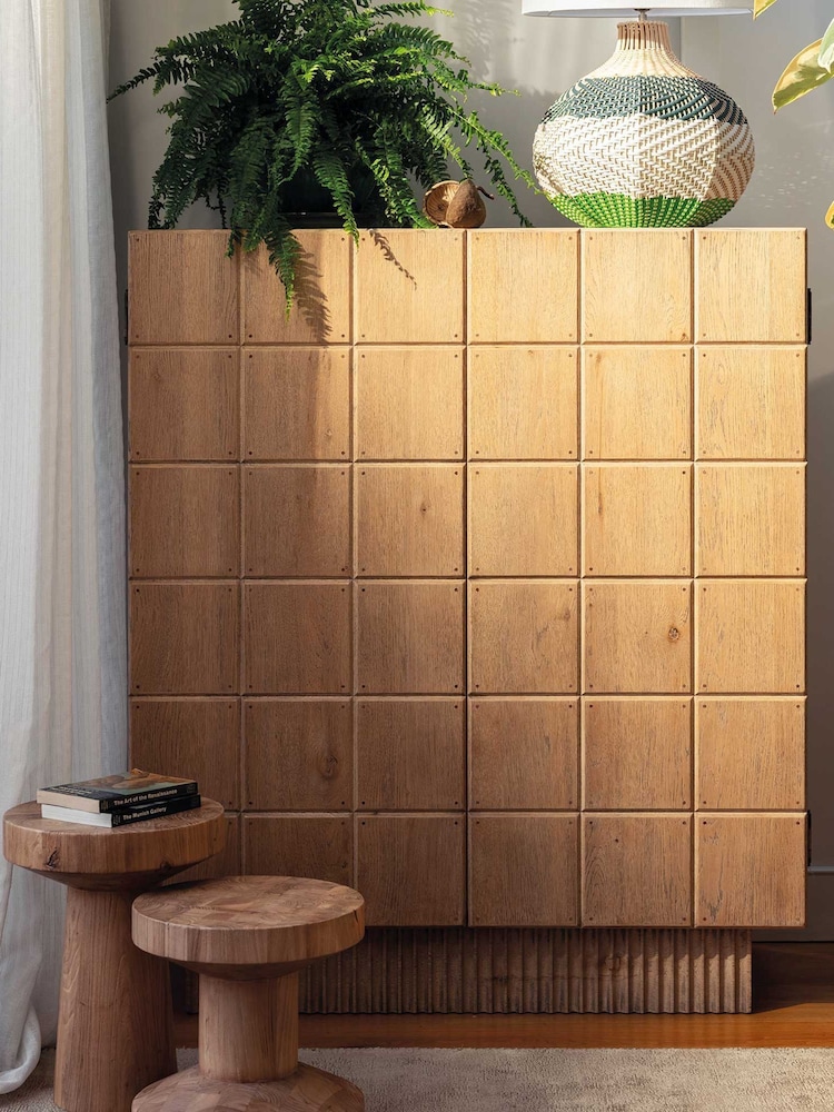 Barker and Stonehouse Brown Fluted Reclaimed Wood 2 Doors Cabinet - Image 1 of 6 Barker and Stonehouse Brown Fluted Reclaimed Wood 2 Doors Cabinet - Image 1 of 6