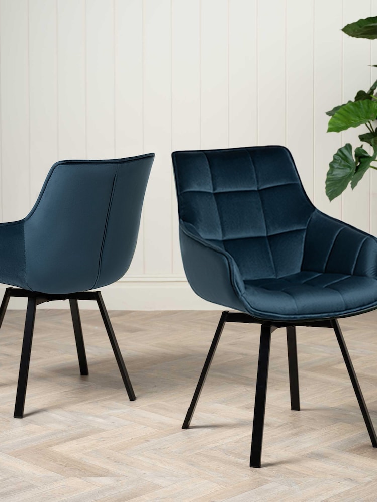 Barker and Stonehouse Blue Velvet Swivel Dining Chair - Image 1 of 6 Barker and Stonehouse Blue Velvet Swivel Dining Chair - Image 1 of 6