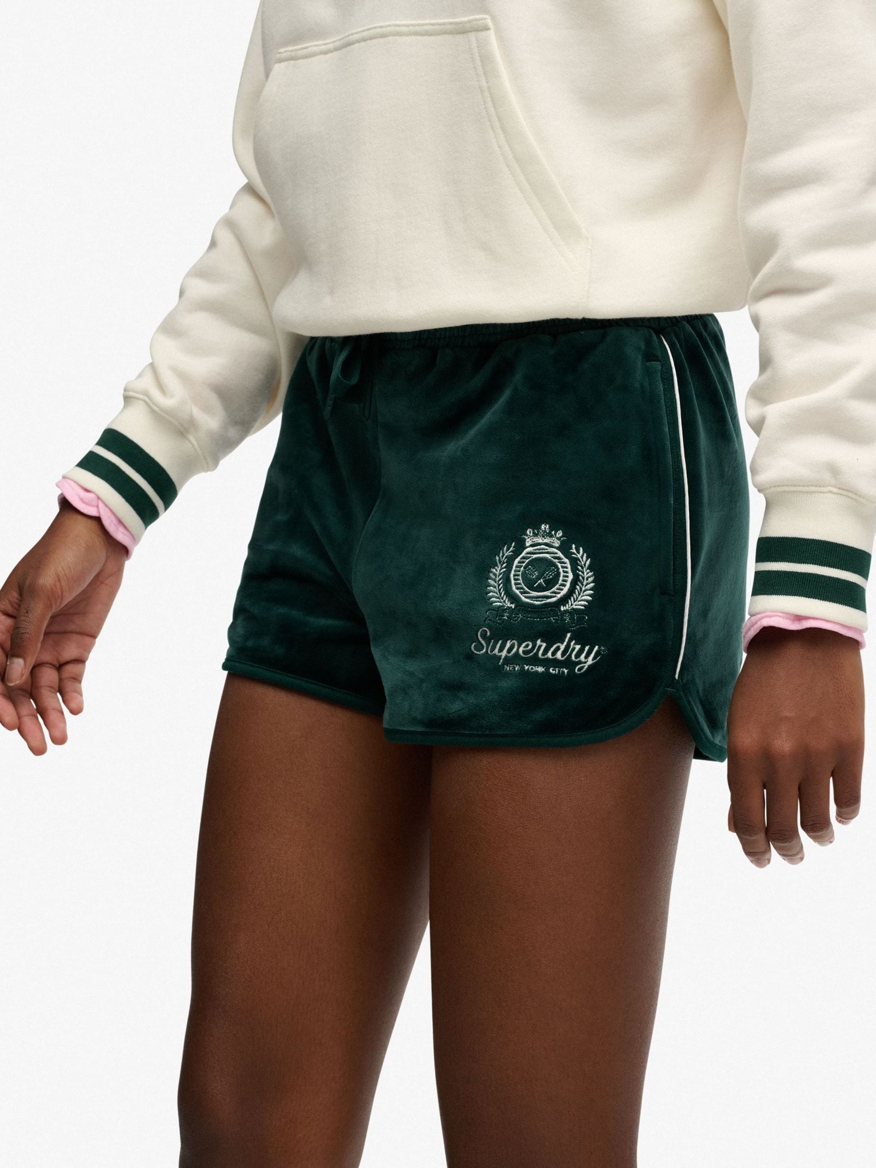 Superdry Women's Green Velvet Shorts For Country Club - Image 2