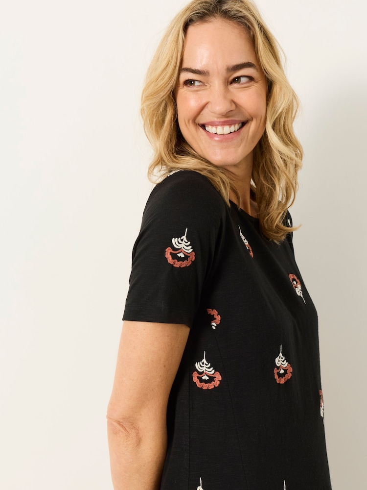 FatFace Simone Embroidered Black Jersey Dress - Image 2 of 7
