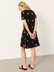 FatFace Simone Embroidered Black Jersey Dress - Image 3 of 7