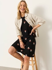 FatFace Simone Embroidered Black Jersey Dress - Image 5 of 7