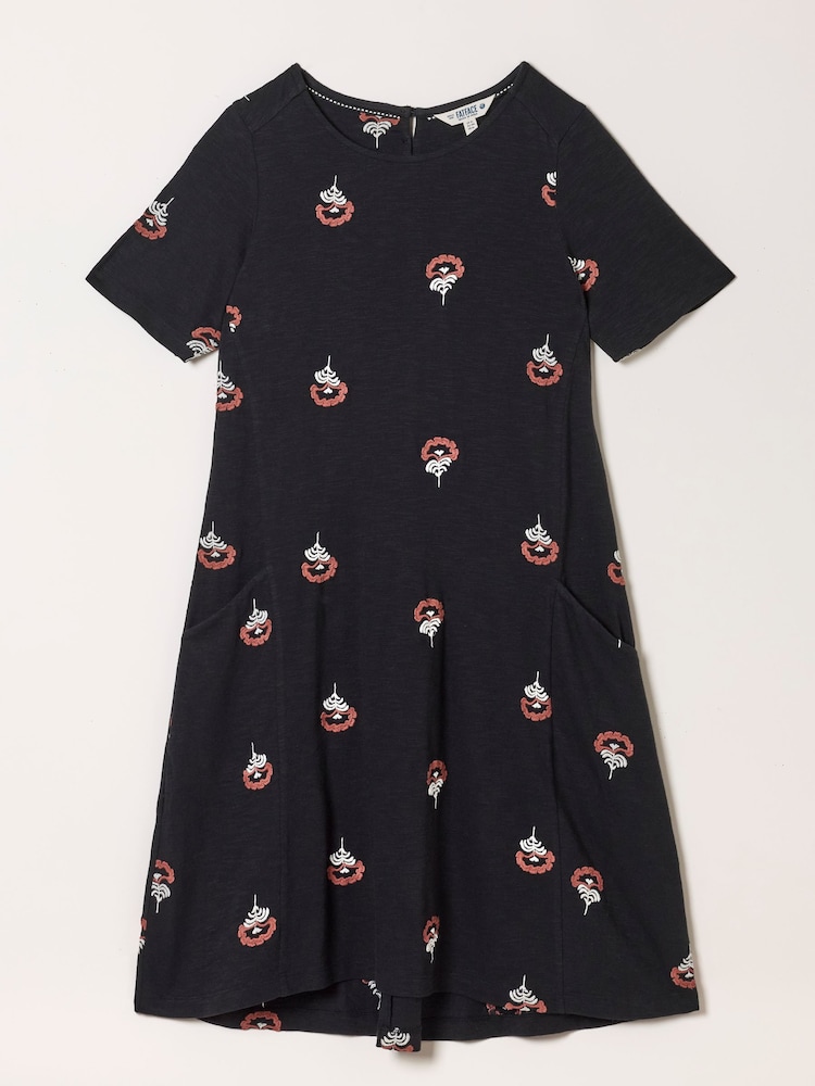 FatFace Simone Embroidered Black Jersey Dress - Image 7 of 7
