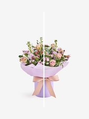 Purple Rose and Stock Fresh Flower Bouquet in Hatbox - Image 2 of 5