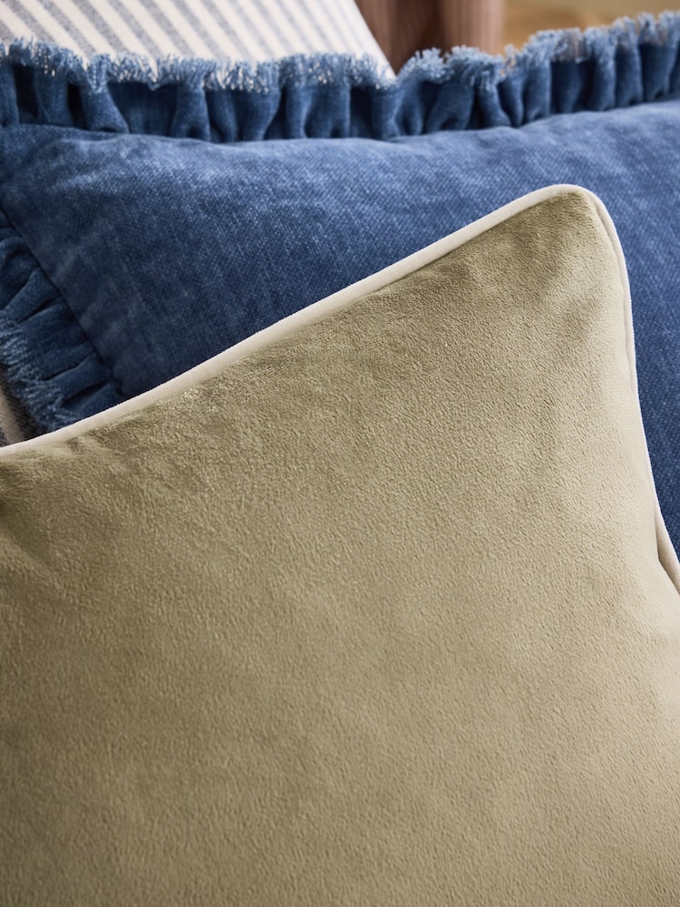 Light Green 50 x 50cm Matte Velvet Contrast Pipe Cushion - Image 2 of 3 Light Green 50 x 50cm Matte Velvet Contrast Pipe Cushion - Image 2 of 3
