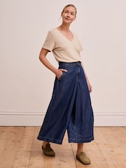 Drape Denim culottes Trousers - Imaginea 1 din 6