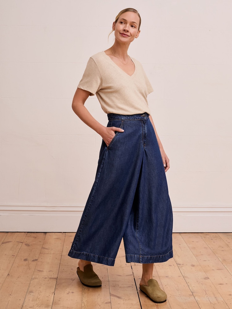 Drape Denim culottes Trousers - Imaginea 1 din 6