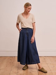 Drape Denim culottes Trousers - Imaginea 2 din 6