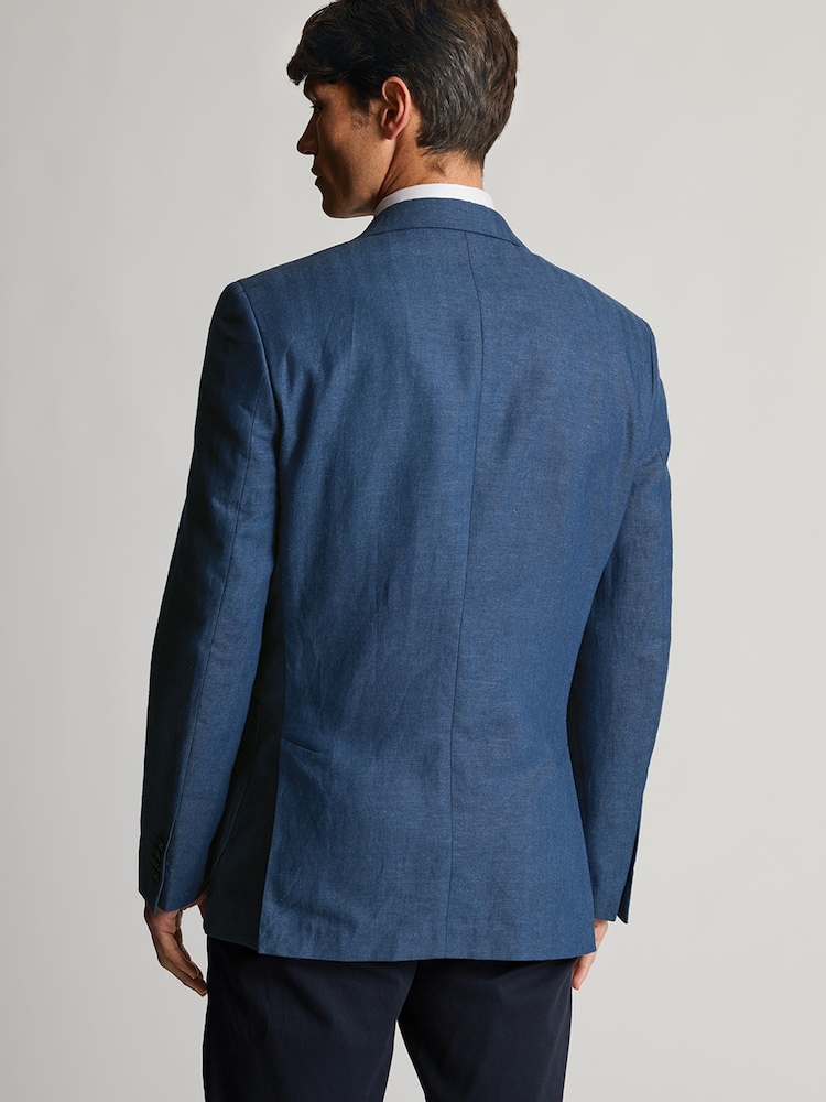 Brook Taverner Blue Herringbone Linen Blend Jacket - Image 2 of 9