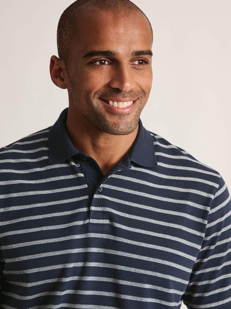 Brook Taverner Blue Popcorn Textured Stripe Cotton Polo Shirt - Image 3 of 3