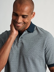 Brook Taverner Blue Geo Cotton Jersey Polo Shirt - Image 2 of 6