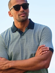 Brook Taverner Blue Geo Cotton Jersey Polo Shirt - Image 4 of 6