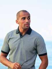 Brook Taverner Blue Geo Cotton Jersey Polo Shirt - Image 5 of 6