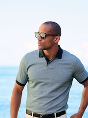 Brook Taverner Blue Geo Cotton Jersey Polo Shirt - Image 6 of 6