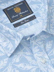 Brook Taverner Grey Botanical Print Slub Cotton Short Sleeve Shirt - Image 4 of 5