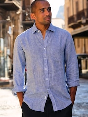 Brook Taverner Blue Pure Linen Shirt - Image 1 of 6
