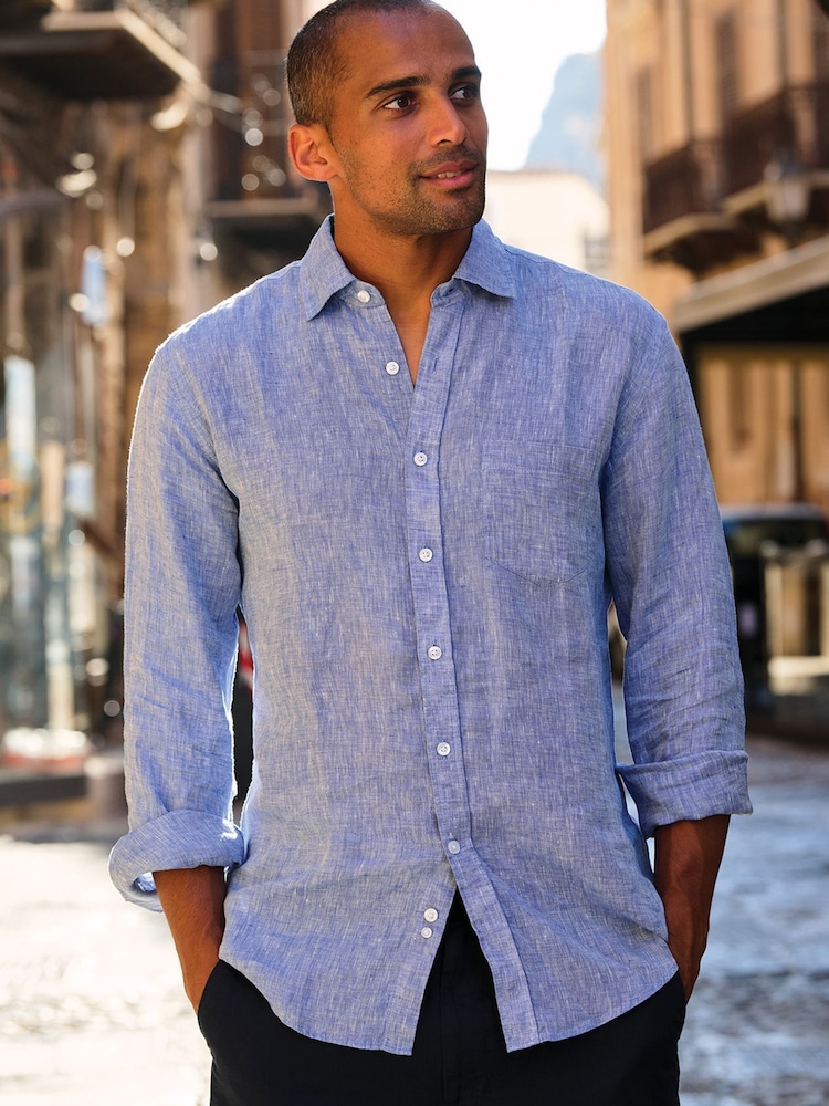 Brook Taverner Blue Pure Linen Shirt - Image 1 of 6