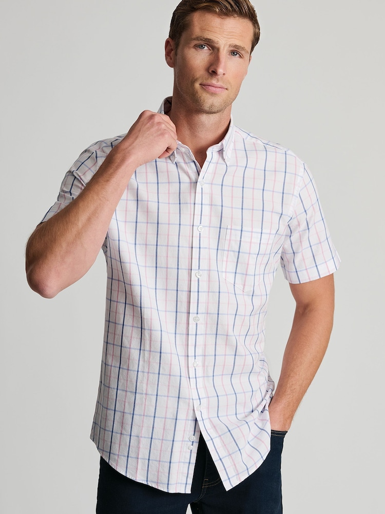 Brook Taverner White Tattersall Check Oxford Cotton Short Sleeve Shirt - Image 1 of 6