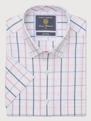 Brook Taverner White Tattersall Check Oxford Cotton Short Sleeve Shirt - Image 4 of 6