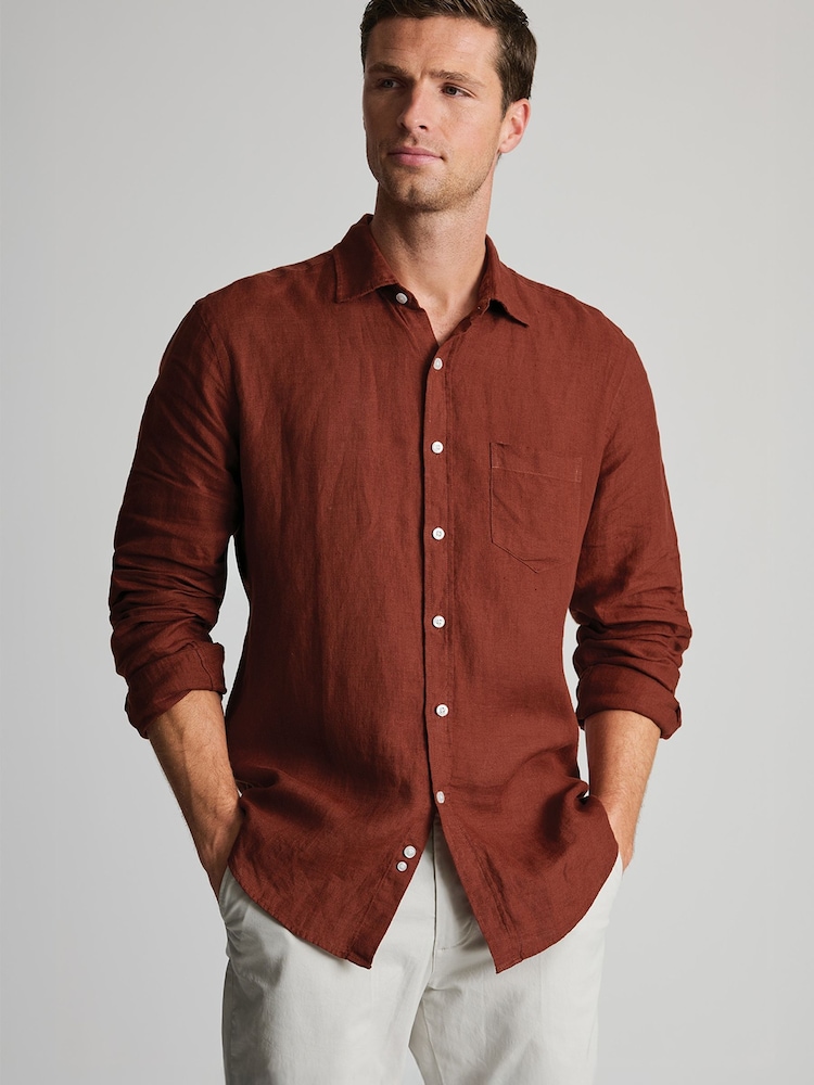 Brook Taverner Brown Pure Linen Shirt - Image 1 of 5