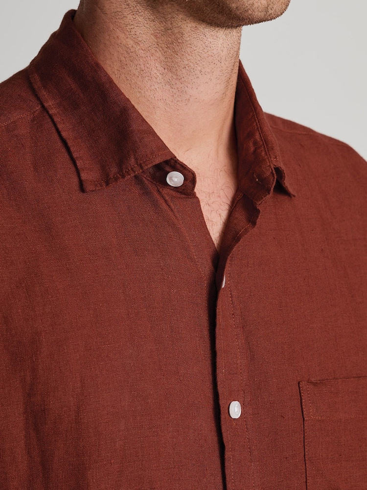 Brook Taverner Brown Pure Linen Shirt - Image 2 of 5