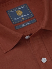Brook Taverner Brown Pure Linen Shirt - Image 4 of 5