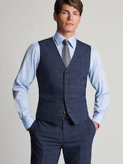 Brook Taverner Blue Check Wool Blend Suit Waistcoat - Image 1 of 2