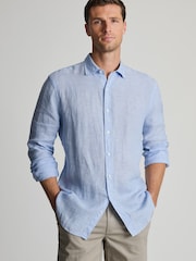 Brook Taverner Blue Pure Linen Stripe Shirt - Image 3 of 7