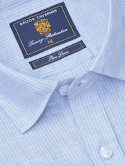 Brook Taverner Blue Pure Linen Stripe Shirt - Image 6 of 7