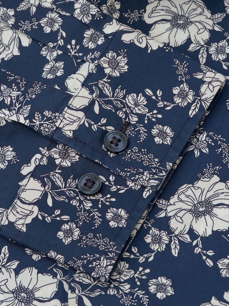 Brook Taverner Blue Floral Print Cotton Shirt - Image 5 of 5 Brook Taverner Blue Floral Print Cotton Shirt - Image 5 of 5