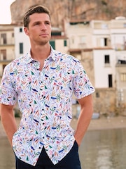 Brook Taverner Blue Multicolour Abstract Watercolour Leaf Print Short Sleeve Shirt - Image 1 of 6