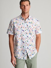 Brook Taverner Blue Multicolour Abstract Watercolour Leaf Print Short Sleeve Shirt - Image 2 of 6