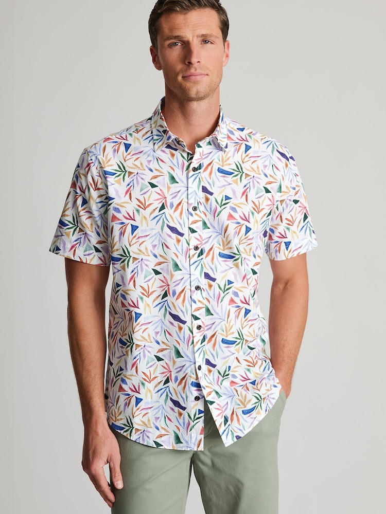 Brook Taverner Blue Multicolour Abstract Watercolour Leaf Print Short Sleeve Shirt - Image 2 of 6 Brook Taverner Blue Multicolour Abstract Watercolour Leaf Print Short Sleeve Shirt - Image 2 of 6