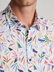 Brook Taverner Blue Multicolour Abstract Watercolour Leaf Print Short Sleeve Shirt - Image 3 of 6