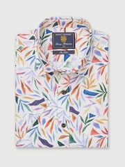 Brook Taverner Blue Multicolour Abstract Watercolour Leaf Print Short Sleeve Shirt - Image 4 of 6