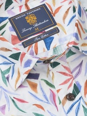 Brook Taverner Blue Multicolour Abstract Watercolour Leaf Print Short Sleeve Shirt - Image 5 of 6