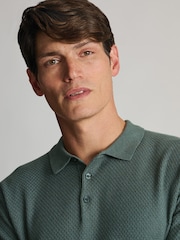 Brook Taverner Green Textured Cotton Knitted Polo Shirt - Image 4 of 6
